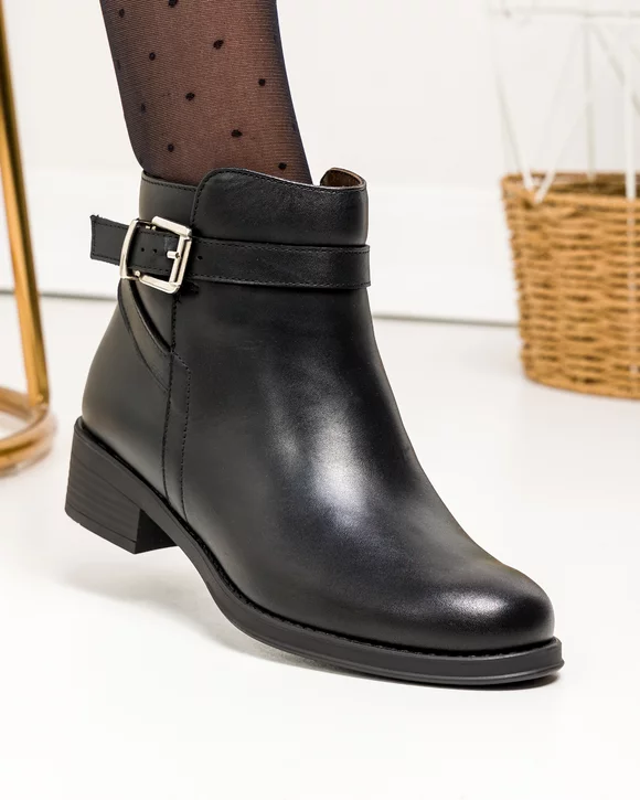 Botine dama piele naturala negre cu toc mic si inchidere fermoar CARMEN2