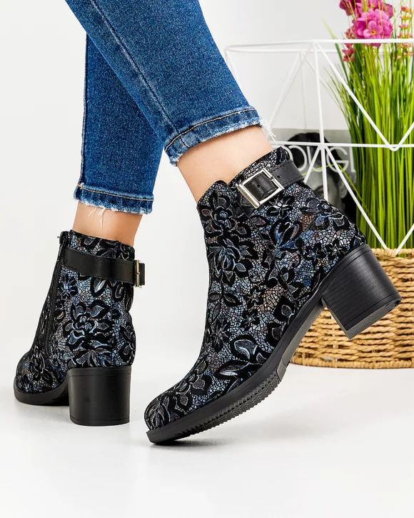 Botine Imblanite Piele Naturala Albastre PCI661