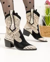 Ciocate dama piele naturala nabuc negre cu print ziar si toc gros POL287 1