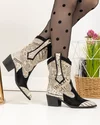 Ciocate dama piele naturala nabuc negre cu print ziar si toc gros POL287 5