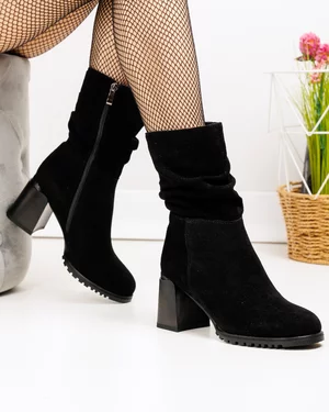 Cizme - Cizme dama piele naturala intoarsa cu toc gros si inchidere fermoar TN6430