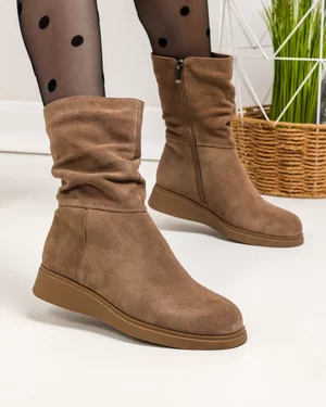 Cizme - Cizme dama piele naturala intoarsa kaki captusite  TN6436-2