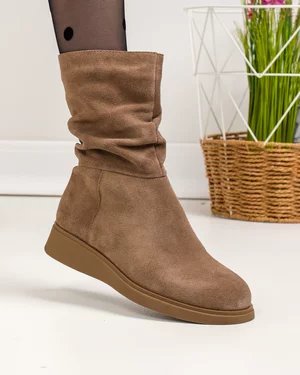 Cizme dama piele naturala intoarsa kaki captusite  TN6436-2