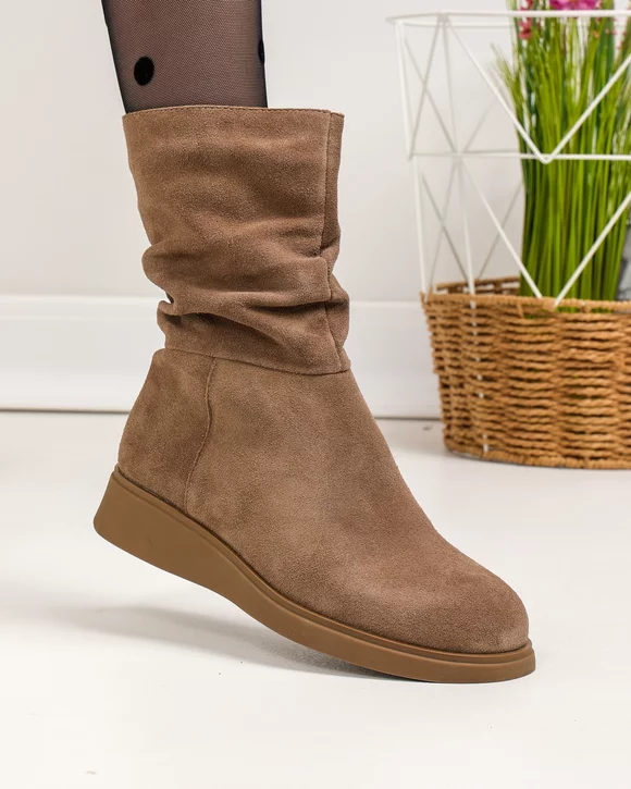 Cizme dama piele naturala intoarsa kaki captusite  TN6436-2