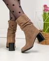 Cizme dama piele naturala intoarsa kaki cu inchidere fermoar si toc gros  TN6430-1 5