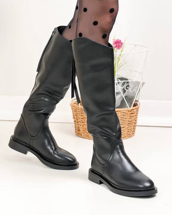 Cizme dama piele naturala negre cu inchidere fermoar la spate SN5007