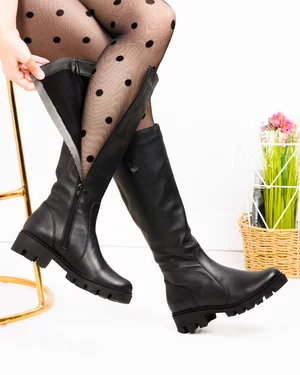 Cizme dama piele naturala negre cu inchidere fermoar PCI043