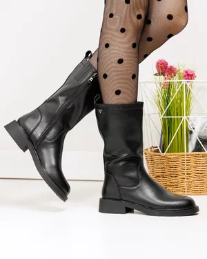 Cizme - Cizme dama piele naturala negre cu inchidere fermoar si varf rotund TN6432-2