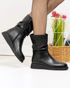 Cizme - Cizme dama piele naturala negre cu inchidere fermoar TN6436