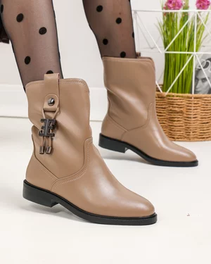Cizme - Cizme scurte dama piele naturala kaki captusite SN5010