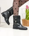 Cizme scurte dama piele naturala negre cu accesoriu lateral SN5010 1