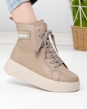 Ghete captusite dama piele naturala kaki cu inchdere fermoar F001-886