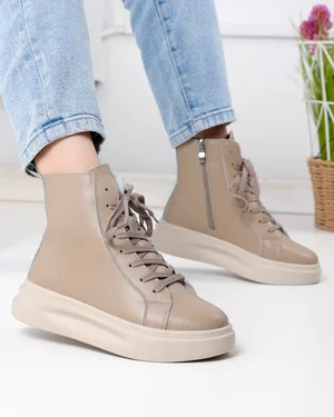 Ghete - Ghete captusite dama piele naturala kaki cu talpa bej AW458