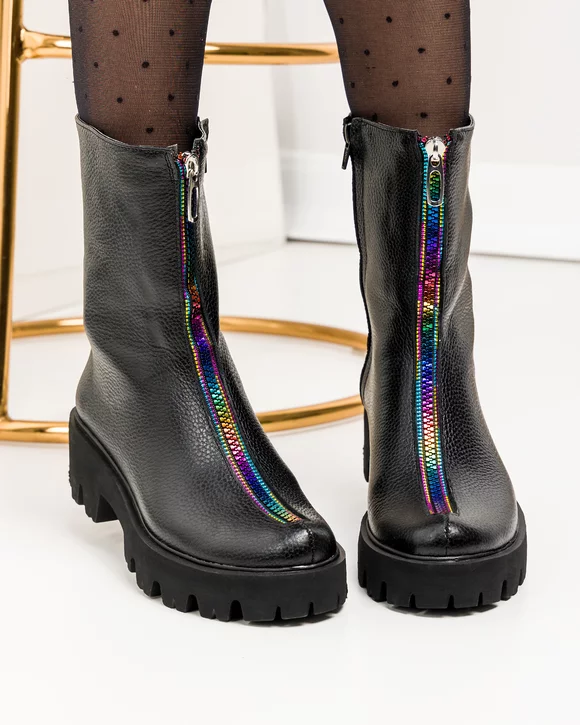 Ghete Captusite Piele Naturala Negre POL102B