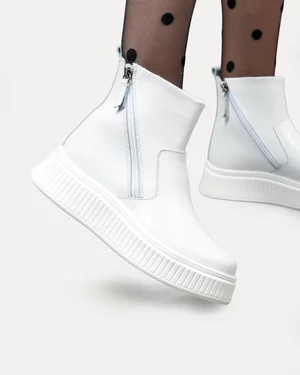 Ghete dama piele naturala albe captusite cu inchidere fermoar T7007