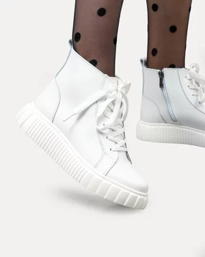 Ghete - Ghete dama piele naturala albe captusite T7002