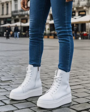 Ghete - Ghete dama piele naturala albe cu inchidere fermoar PCI080-1