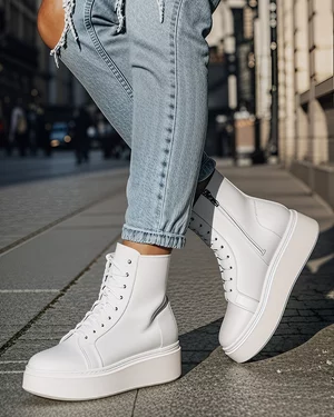 Ghete dama piele naturala albe cu inchidere fermoar PCI080-1