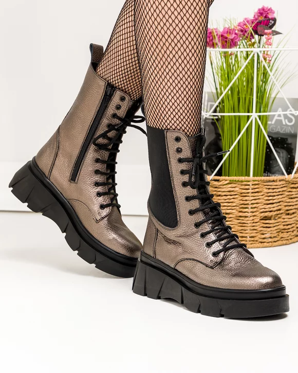 Ghete dama piele naturala aramiu cu insertie elastica laterala WIZ59