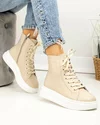 Ghete dama piele naturala bej cu talpa alba AW458 2