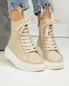 Ghete dama piele naturala bej cu talpa alba AW458 3