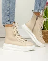 Ghete dama piele naturala bej cu talpa alba AW458 4