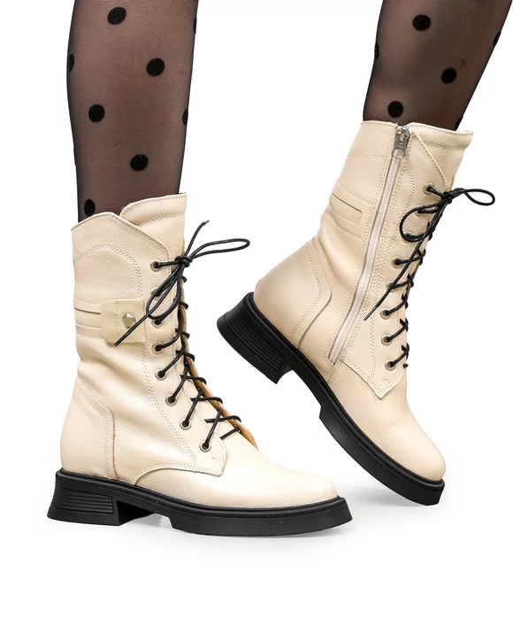 Ghete dama piele naturala bej cu talpa neagra PCI040-2