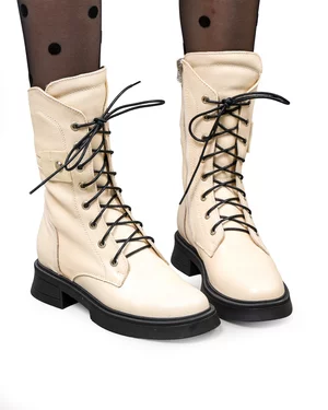 Ghete - Ghete dama piele naturala bej cu talpa neagra PCI040-2