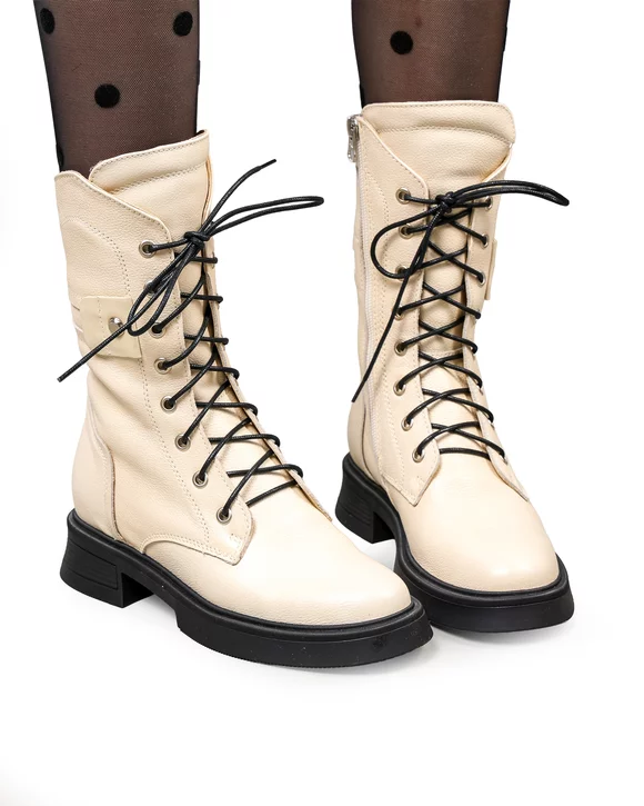 Ghete dama piele naturala bej cu talpa neagra PCI040-2