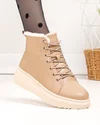 Ghete dama piele naturala imblanite kaki cu inchidere sireturi si fermoar F002-409 3