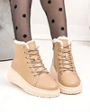 Ghete dama piele naturala imblanite kaki cu inchidere sireturi si fermoar F002-409 4