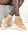Ghete dama piele naturala imblanite kaki cu inchidere sireturi si fermoar F002-409 5