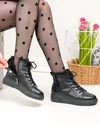 Ghete dama piele naturala imblanite negre cu inchidere sireturi si fermoar F002-409 2
