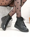 Ghete dama piele naturala imblanite negre cu inchidere sireturi si fermoar F002-409 5