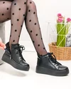 Ghete dama piele naturala imblanite negre cu inchidere sireturi si fermoar T7020 2