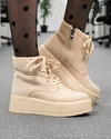 Ghete dama piele naturala intoarsa bej cu talpa groasa imblanite T7018 1