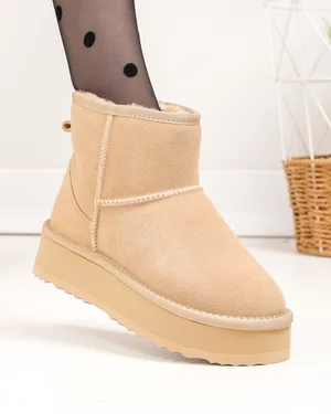 Ghete dama piele naturala intoarsa imblanite bej cu inchidere slip-on DS-4134