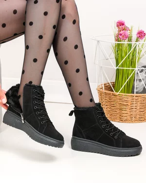 Ghete dama piele naturala intoarsa imblanite cu inchidere sireturi si fermoar F002-409