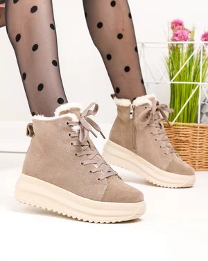 Ghete - Ghete dama piele naturala intoarsa imblanite kaki cu talpa groasa F002-296