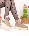 Ghete dama piele naturala intoarsa imblanite kaki cu talpa groasa F002-296 2