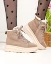 Ghete dama piele naturala intoarsa imblanite kaki cu talpa groasa F002-296 6