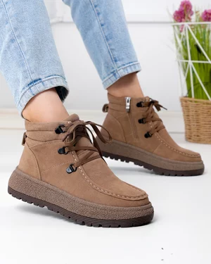 Ghete dama piele naturala intoarsa kaki cu talpa groasa JY7950
