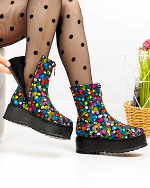 Ghete dama piele naturala intoarsa print picasso cu inchidere fermoar PCI077