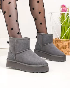Ghete dama piele naturala intoarsa usoare gri inchis imblanite DS-4134