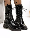 Ghete dama piele naturala lucioasa negre cu inchidere sireturi si fermoar PCI040-2 3