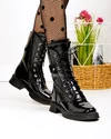 Ghete dama piele naturala lucioasa negre cu inchidere sireturi si fermoar PCI040-2 5
