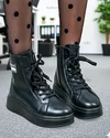 Ghete dama piele naturala negre cu inchdere sireturi si fermoar F001-886 1