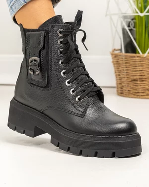 Ghete dama piele naturala negre cu inchidere fermoar PCI068-1