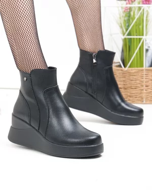 Ghete dama piele naturala negre cu talpa groasa F002-289