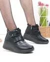 Ghete dama piele naturala negre cu talpa groasa si inchidere scai si fermoar T3095 2